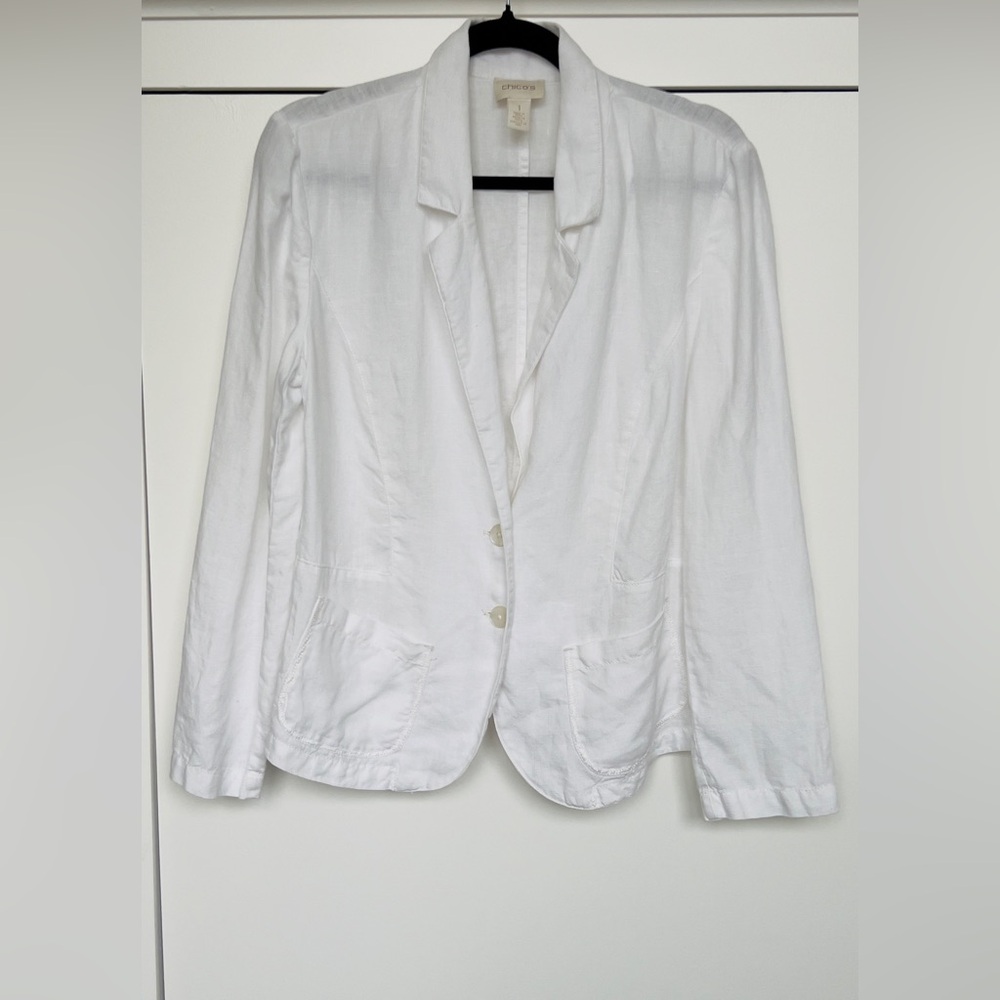 Chico's White Linen-Blend Tailored Blazer